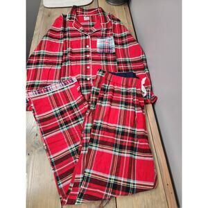 Lands End Red Plaid Flannel Pajama Set Pants Women's XL Cotton Loungewear